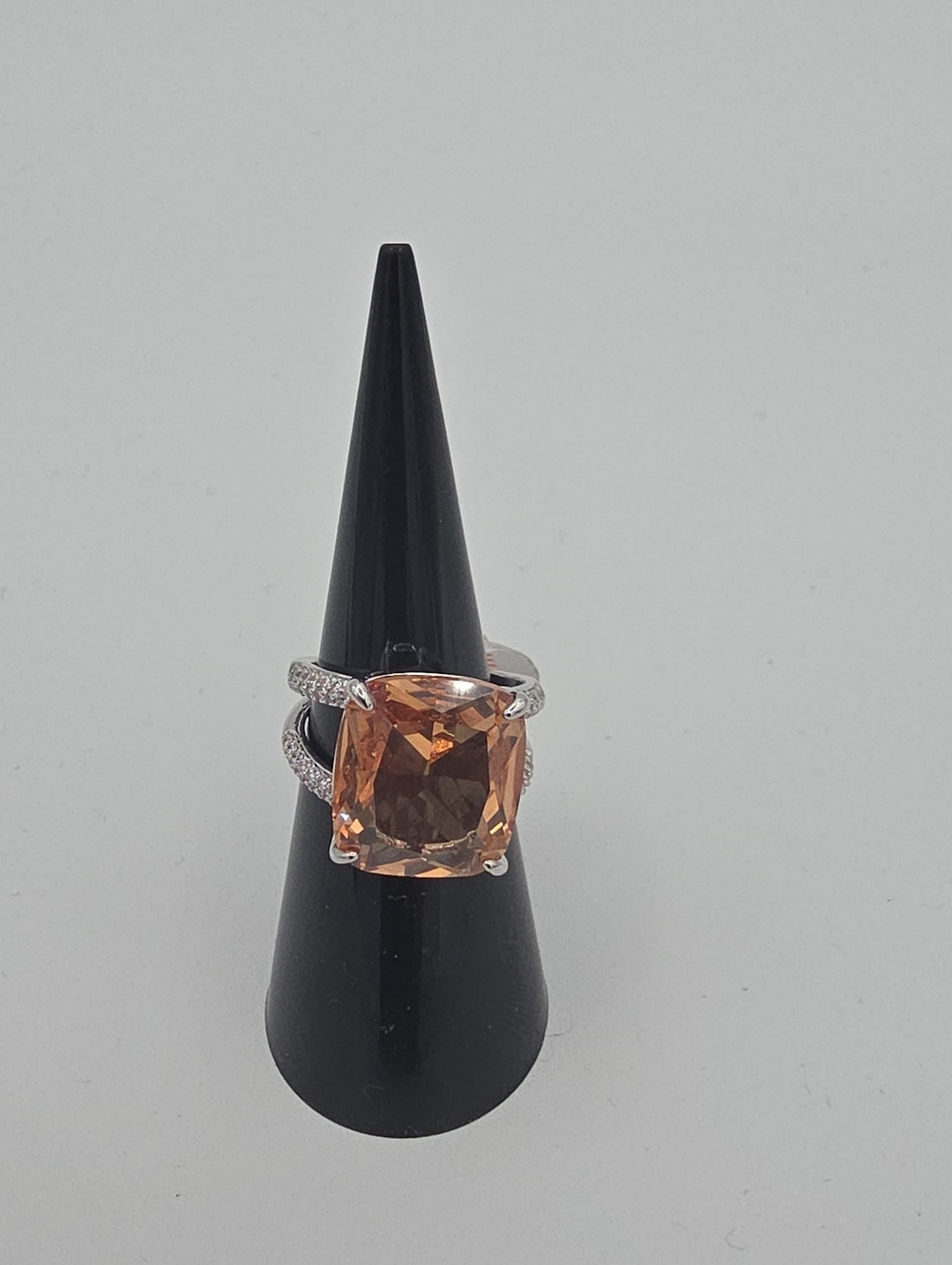 BP Silver Ring with Peach Cushion-Cut Center Stone